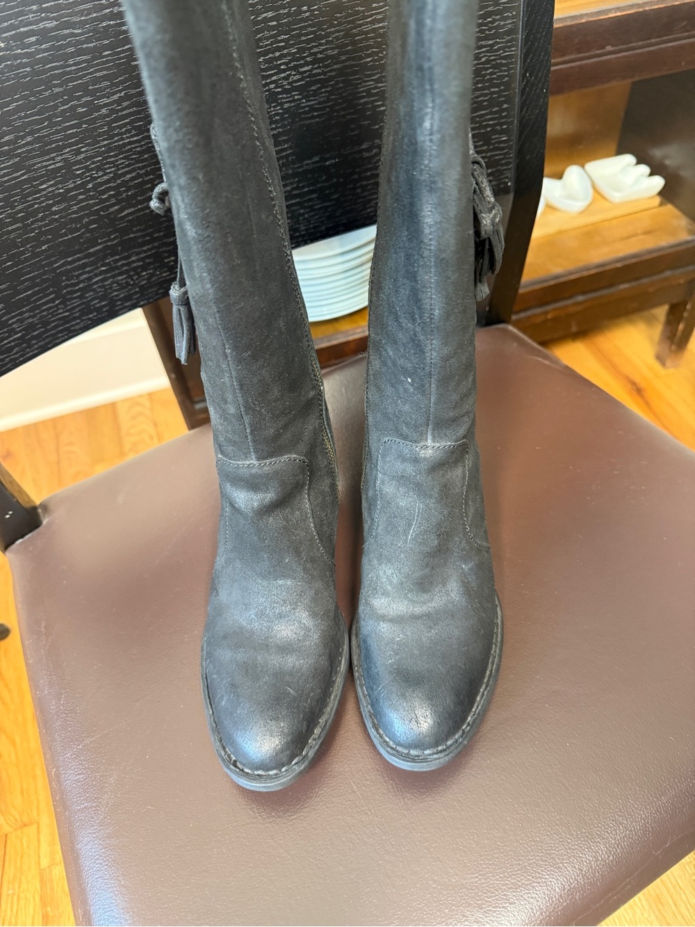 Born Felicia Distressed Suede Knee High Boots Charcoal Gray Black Size 7M - Picture 6 of 6